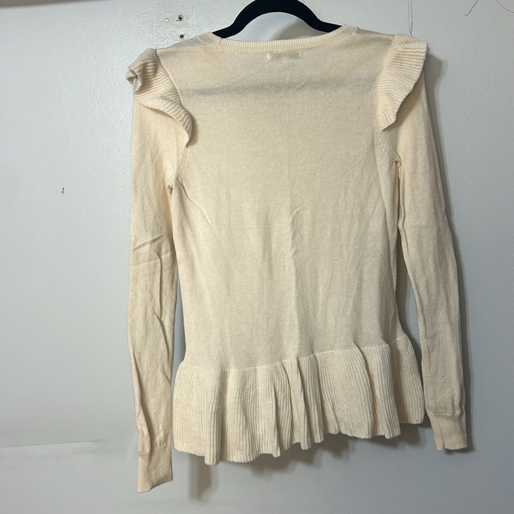 Rebecca Minkoff Cashmere Blend Ruffle Hem Sweater Cream Size Small - Picture 7 of 7